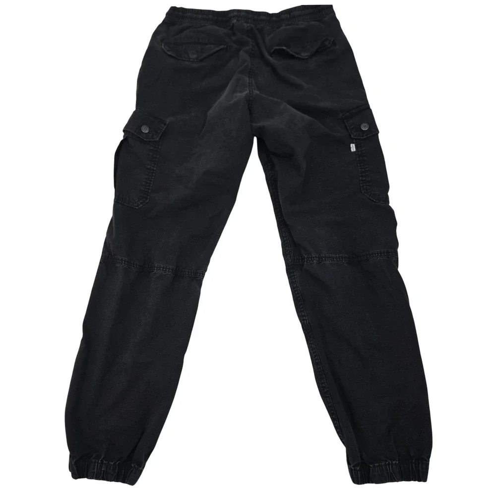 Levis Cargo Joggers Mens Small Black Ripstop Utility Pants Drawstring Distressed